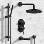 Remer TSR33 Matte Black Tub and Shower Faucet Set with Handheld, Rain Shower Head